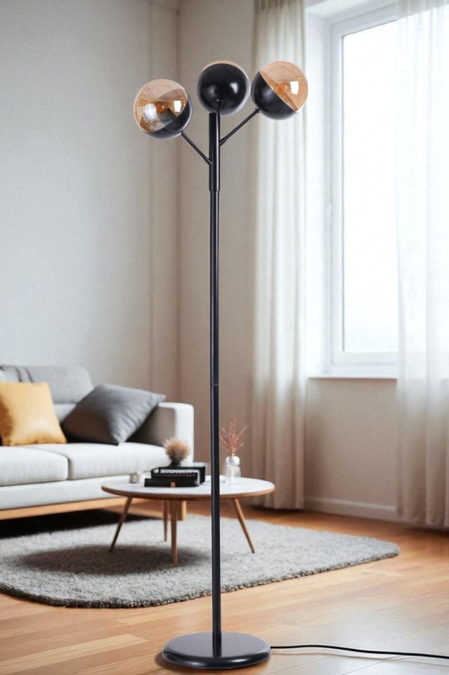 KÜRE 3 LÜ SİYAH LAMBADER BAL CAMLI