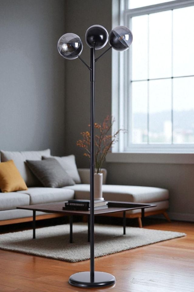 KÜRE 3 LÜ SİYAH LAMBADER FÜME CAMLI