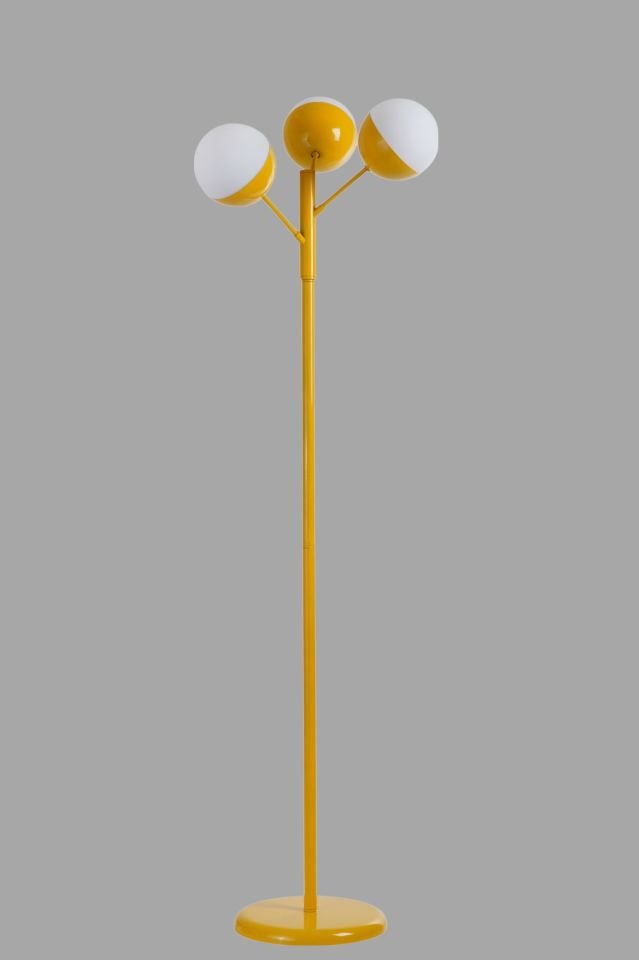 KÜRE 3 LÜ SARI LAMBADER BEYAZ CAMLI