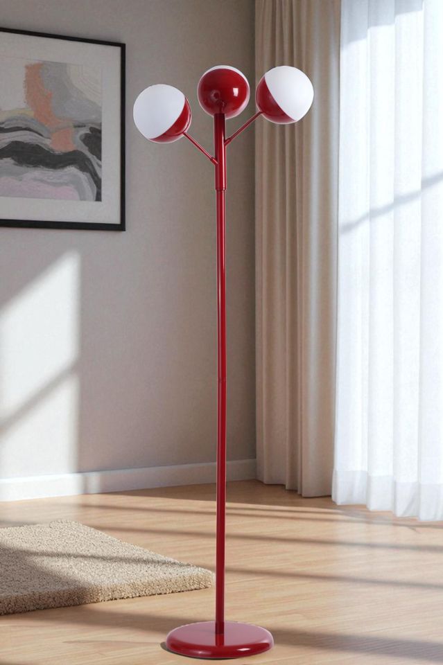 KÜRE 3 LÜ KIRMIZI LAMBADER BEYAZ CAMLI