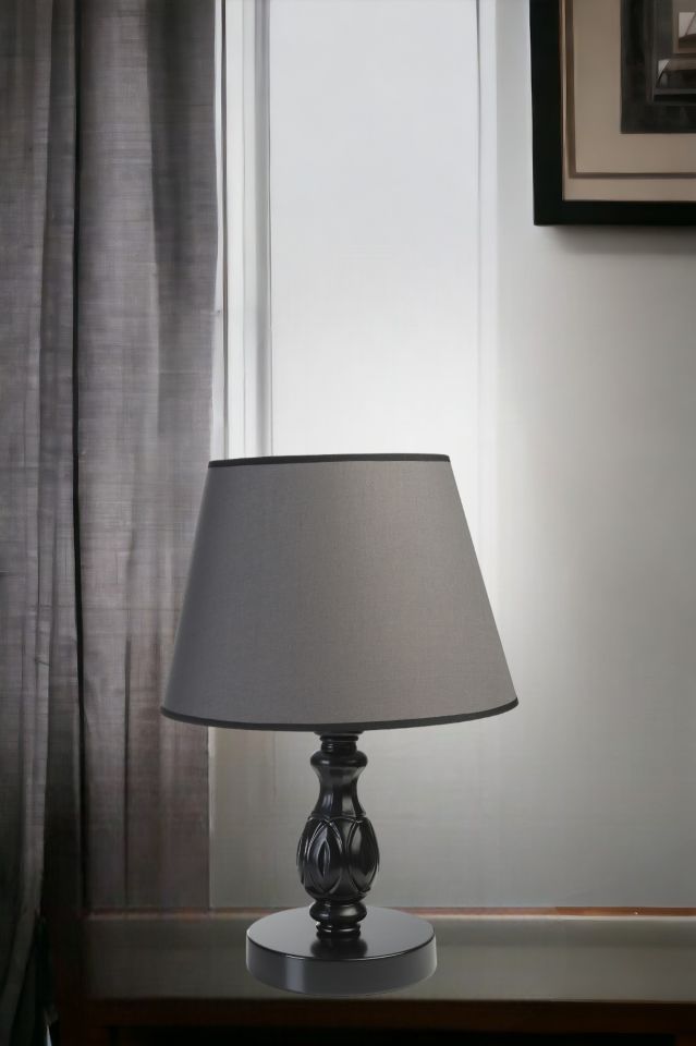 OLİMPİYAT SİYAH PRAMİT KOYU GRİ ABAJURLU MASA LAMBASI