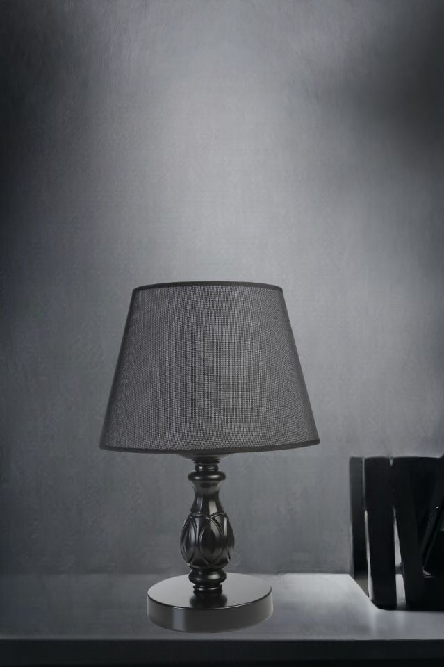 OLİMPİYAT SİYAH PRAMİT HASIR ESKİTME ABAJURLU MASA LAMBASI