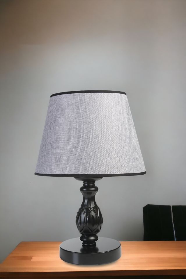 OLİMPİYAT SİYAH PRAMİT HASIR GRİ ABAJURLU MASA LAMBASI