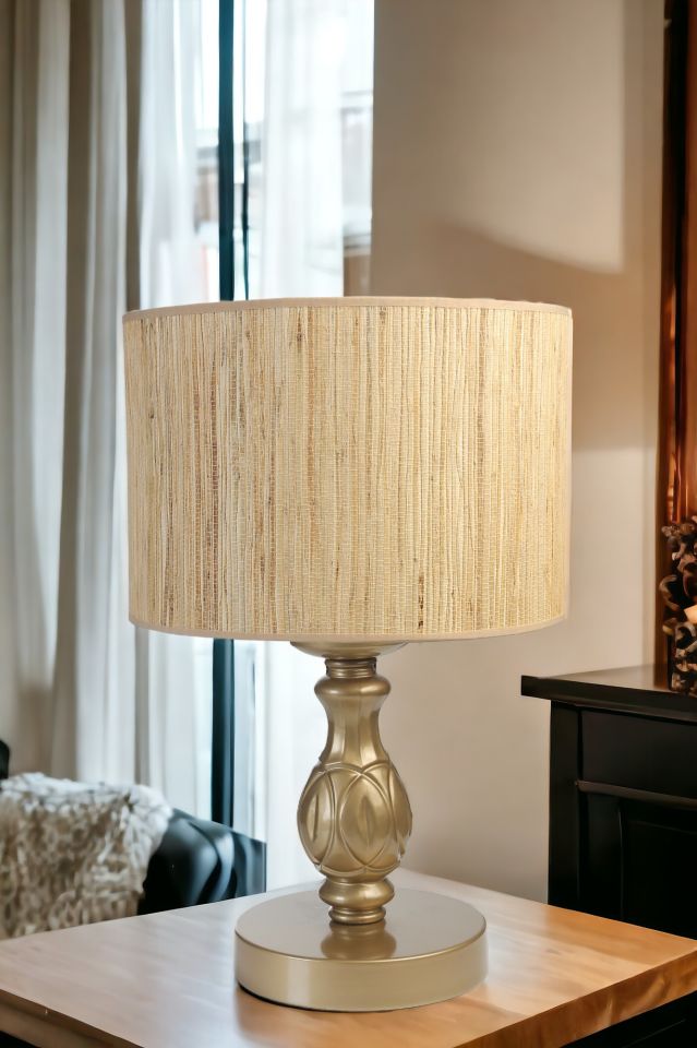 OLİMPİYAT ESKİTME SİLİNDİR BAMBU 010 ABAJURLU MASA LAMBASI