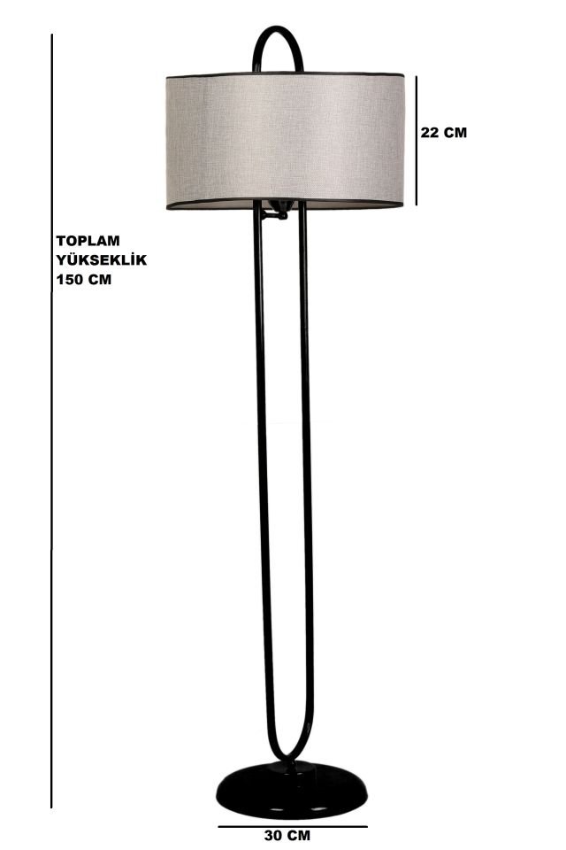 ELİPS LAMBADER SİYAH AYAK HASIR GRİ ABAJURLU