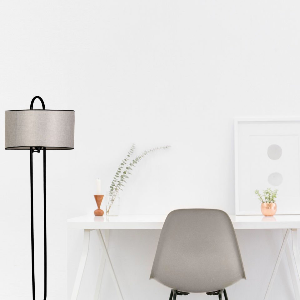 ELİPS LAMBADER SİYAH AYAK HASIR GRİ ABAJURLU