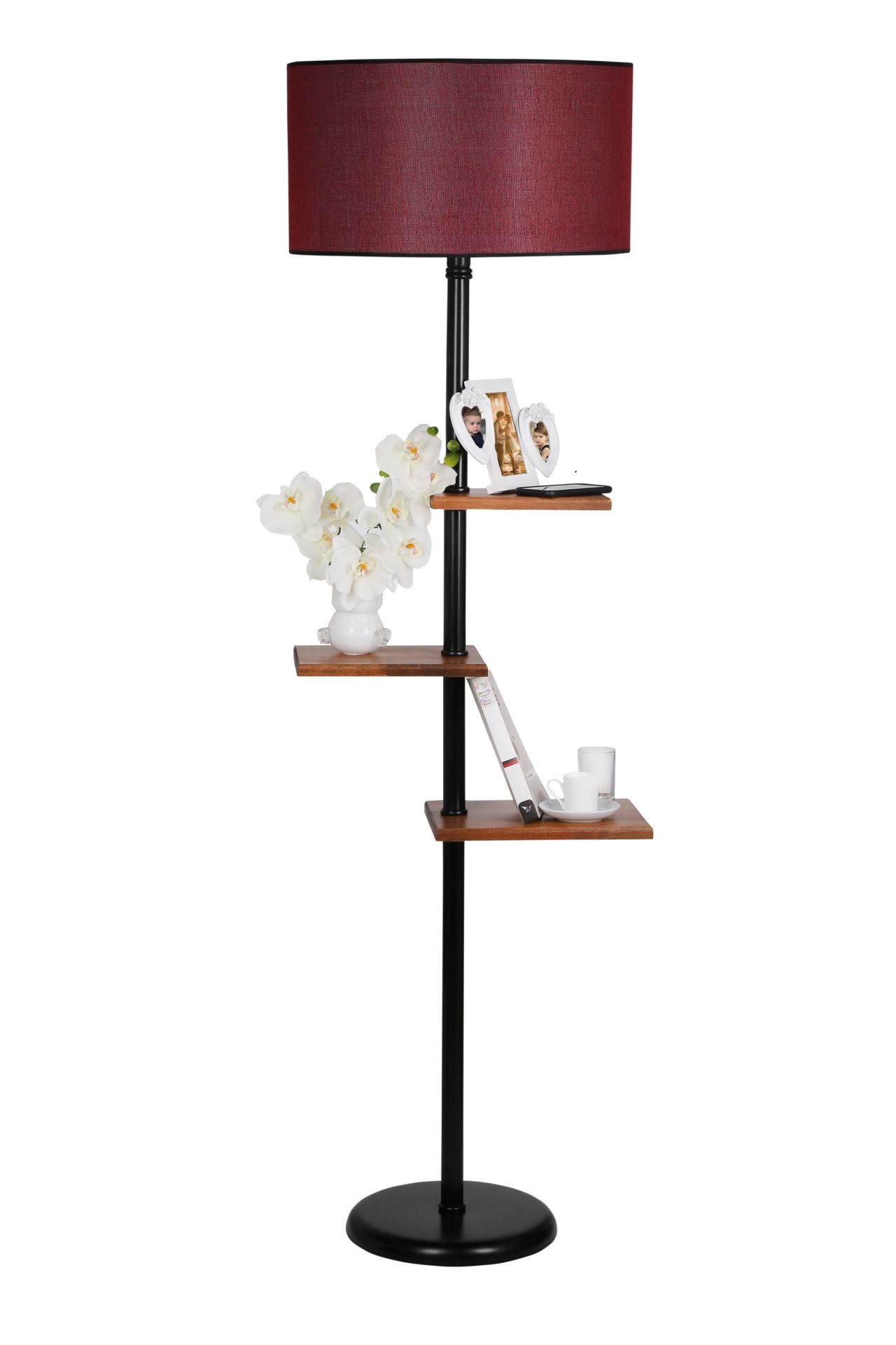 MODA LAMBADER SİYAH SİLİNDİR HASIR BORDO ABAJURLU