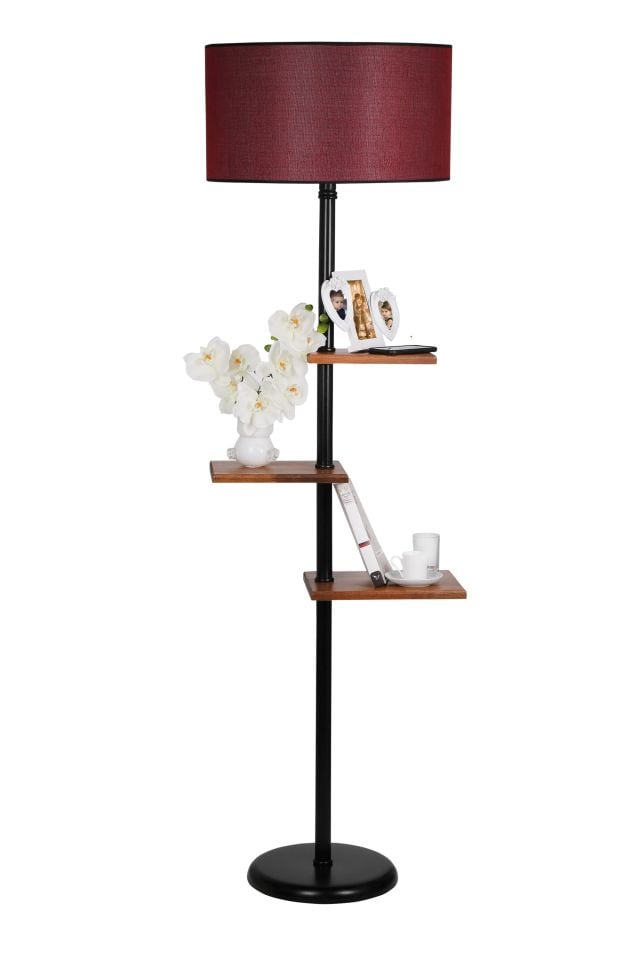 MODA LAMBADER SİYAH SİLİNDİR HASIR BORDO ABAJURLU