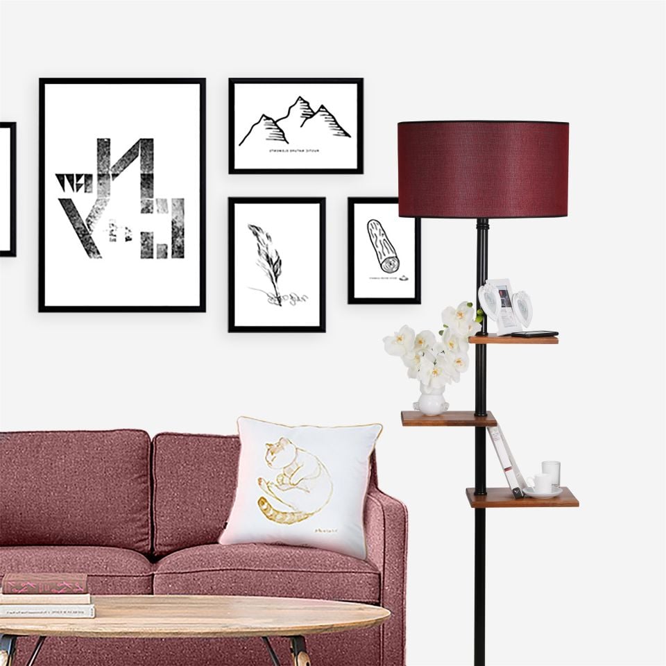 MODA LAMBADER SİYAH SİLİNDİR HASIR BORDO ABAJURLU