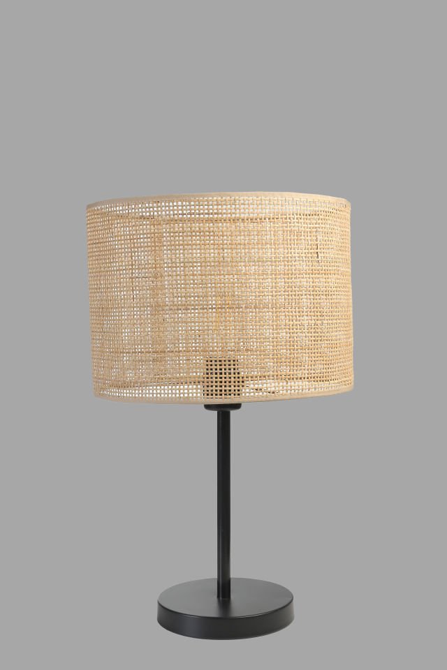 ÖRGÜLÜ RATTAN ABAJURLU MASA LAMBASI SİYAH