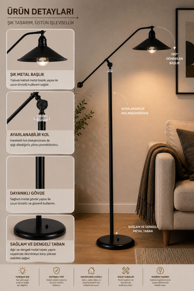 MOKA SİYAH LAMBADER METAL BAŞLIKLI