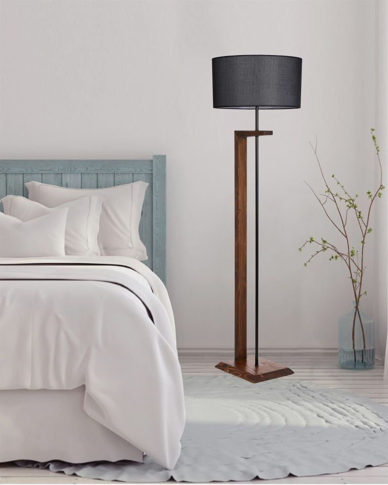 MENEKŞE CEVİZ AHŞAP LAMBADER SİLİNDİR HASIR SİYAH ABAJURLU