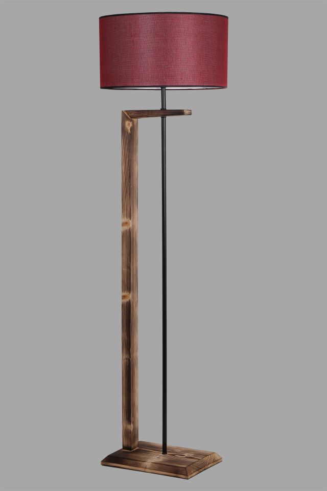 MENEKŞE YANIK AHŞAP LAMBADER SİLİNDİR HASIR BORDO ABAJURLU