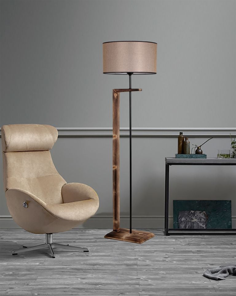 MENEKŞE YANIK AHŞAP LAMBADER SİLİNDİR KOYU HASIR ABAJURLU