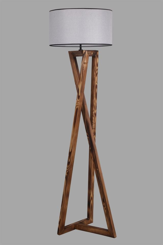 MAÇKA YANIK AHŞAP LAMBADER SİLİNDİR HASIR GRİ ABAJURLU