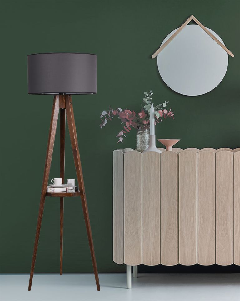 SEHBALI TRİPOD CEVİZ LAMBADER SİLİNDİR KOYU GRİ ABAJURLU