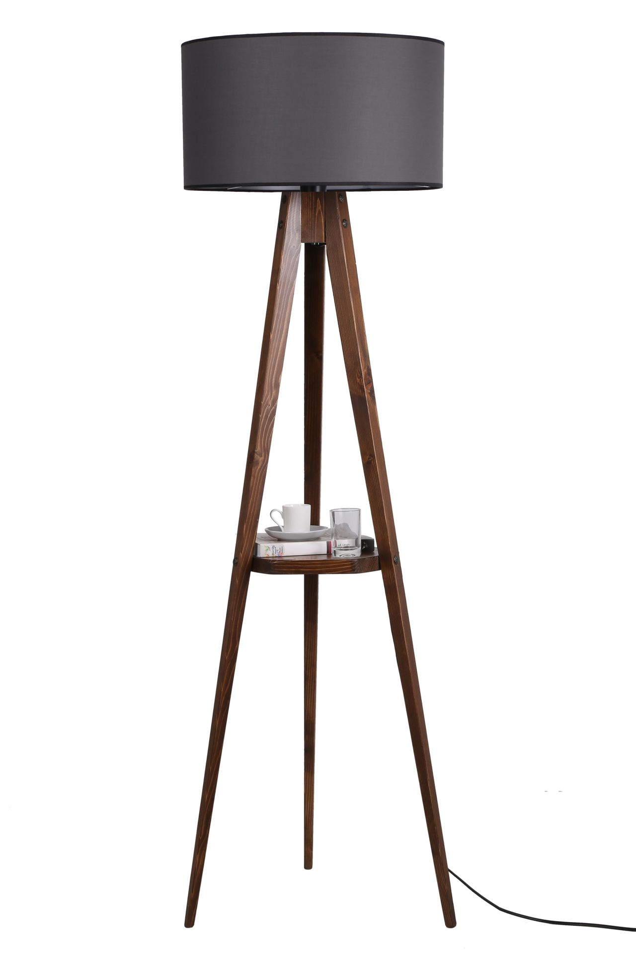 SEHBALI TRİPOD CEVİZ LAMBADER SİLİNDİR KOYU GRİ ABAJURLU