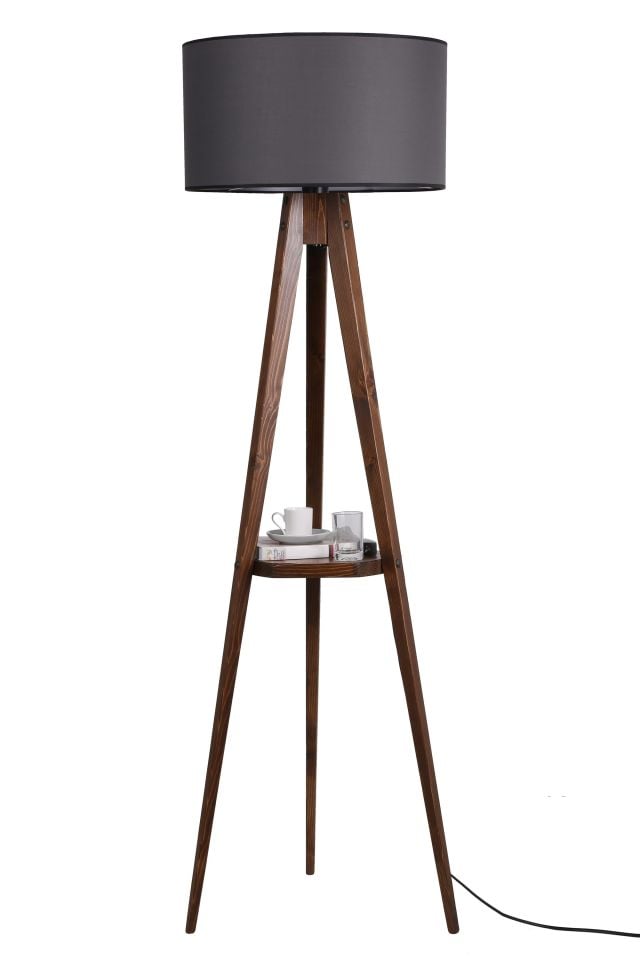 SEHBALI TRİPOD CEVİZ LAMBADER SİLİNDİR KOYU GRİ ABAJURLU