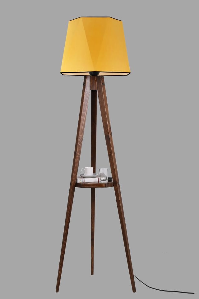 SEHBALI TRİPOD LAMBADER CEVİZ ALTIGEN HARDAL ABAJURLU