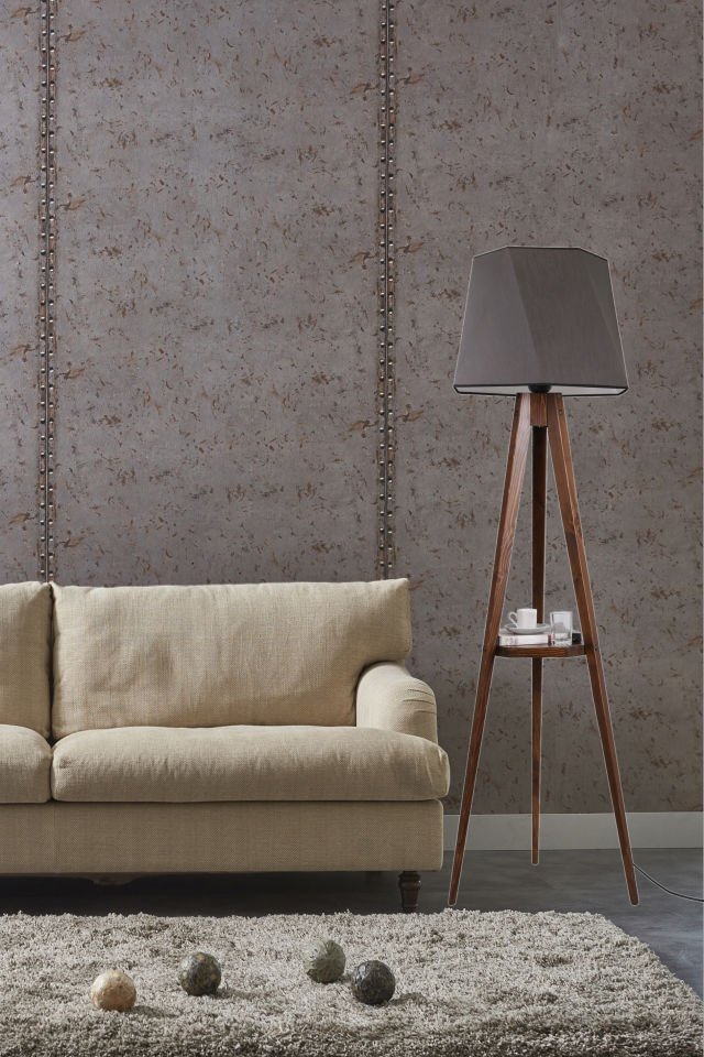 SEHBALI TRİPOD LAMBADER CEVİZ ALTIGEN KOYU GRİ ABAJURLU