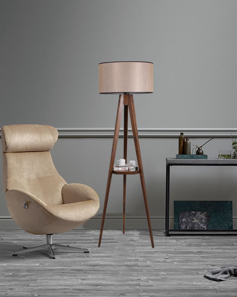 SEHBALI TRİPOD CEVİZ LAMBADER SİLİNDİR AÇIK HASIR ABAJURLU