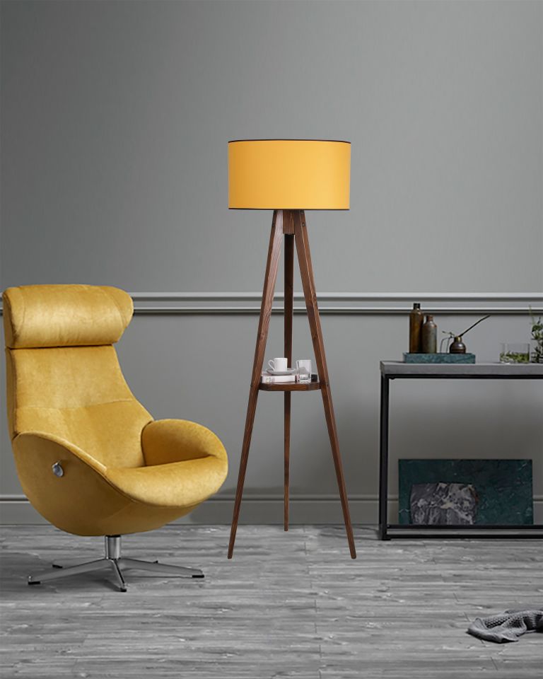 SEHBALI TRİPOD CEVİZ LAMBADER SİLİNDİR HARDAL ABAJURLU