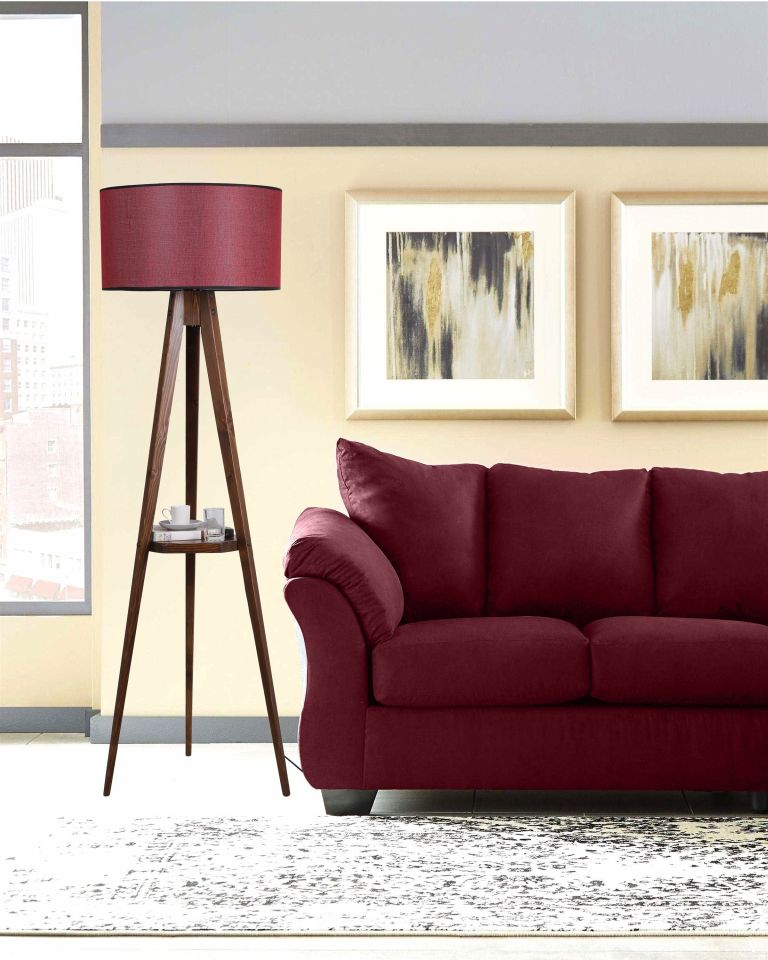 SEHBALI TRİPOD CEVİZ LAMBADER SİLİNDİR HASIR BORDO ABAJURLU