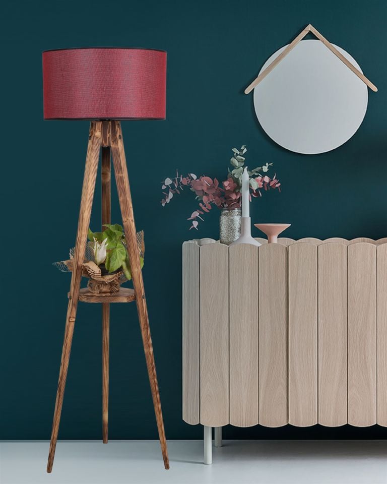 SEHBALI TRİPOD YANIK LAMBADER SİLİNDİR HASIR BORDO ABAJURLU