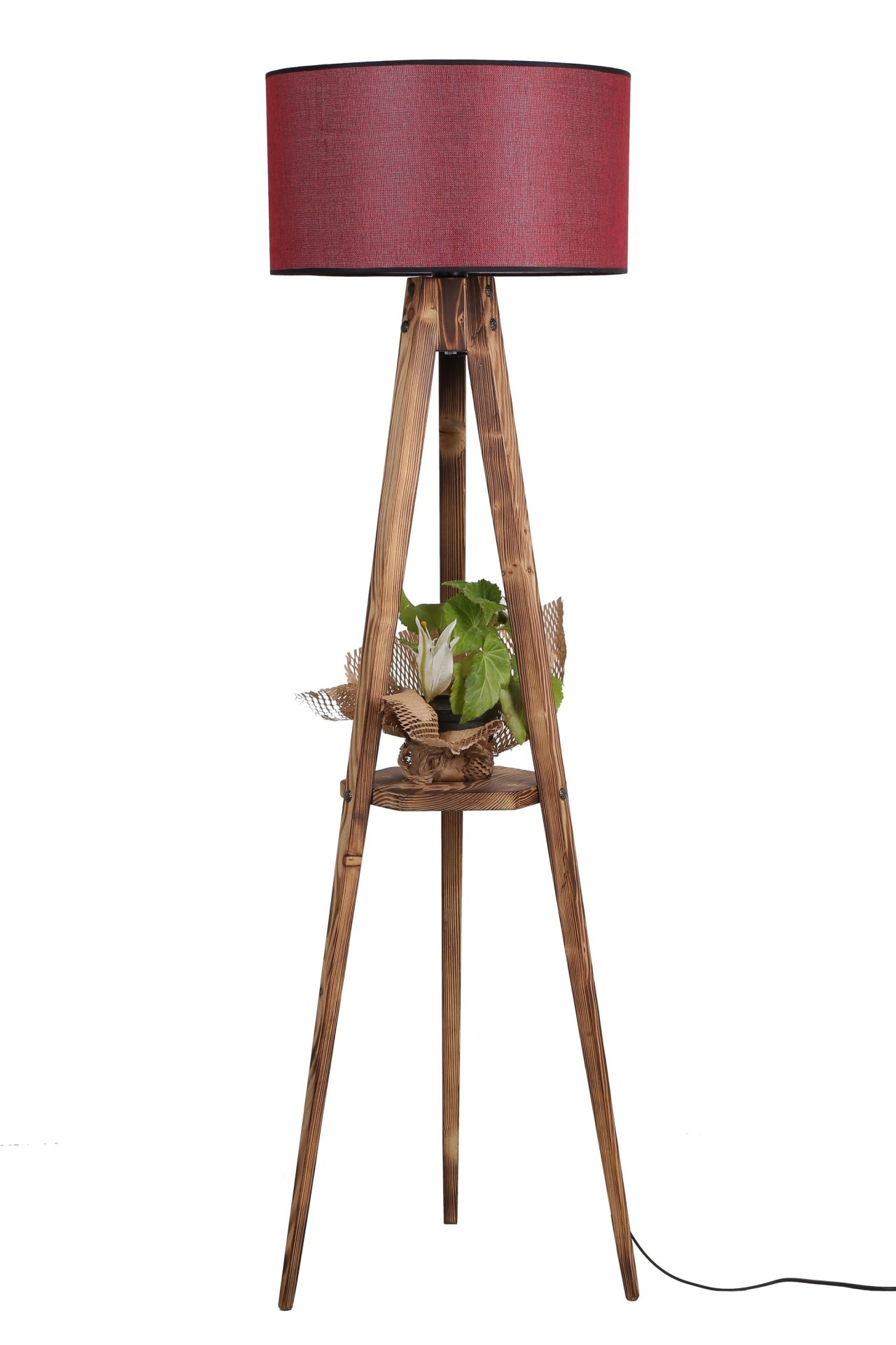 SEHBALI TRİPOD YANIK LAMBADER SİLİNDİR HASIR BORDO ABAJURLU