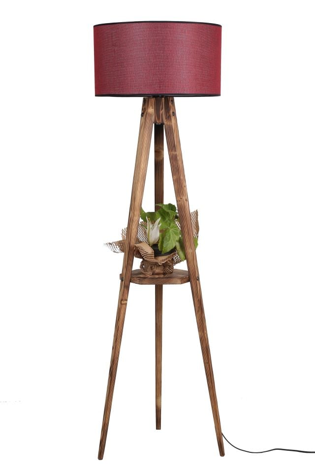 SEHBALI TRİPOD YANIK LAMBADER SİLİNDİR HASIR BORDO ABAJURLU