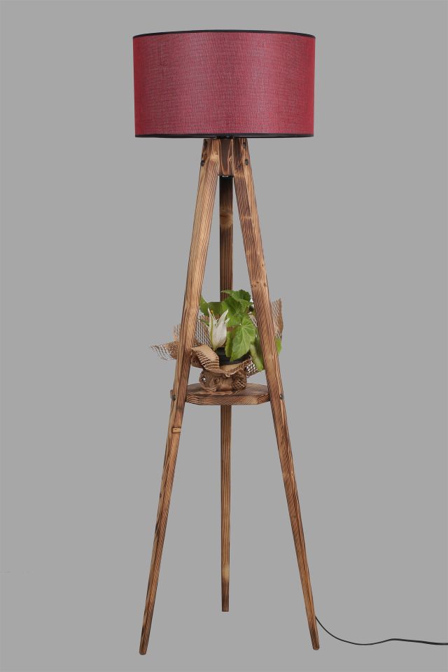 SEHBALI TRİPOD YANIK LAMBADER SİLİNDİR HASIR BORDO ABAJURLU