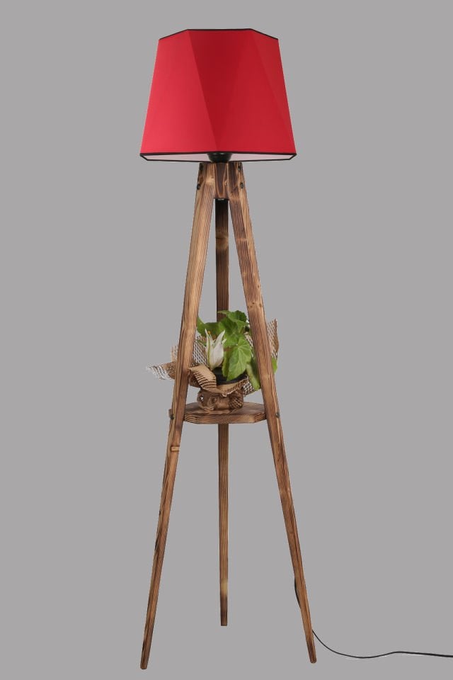 SEHBALI TRİPOD LAMBADER YANIK ALTIGEN KIRMIZI ABAJURLU