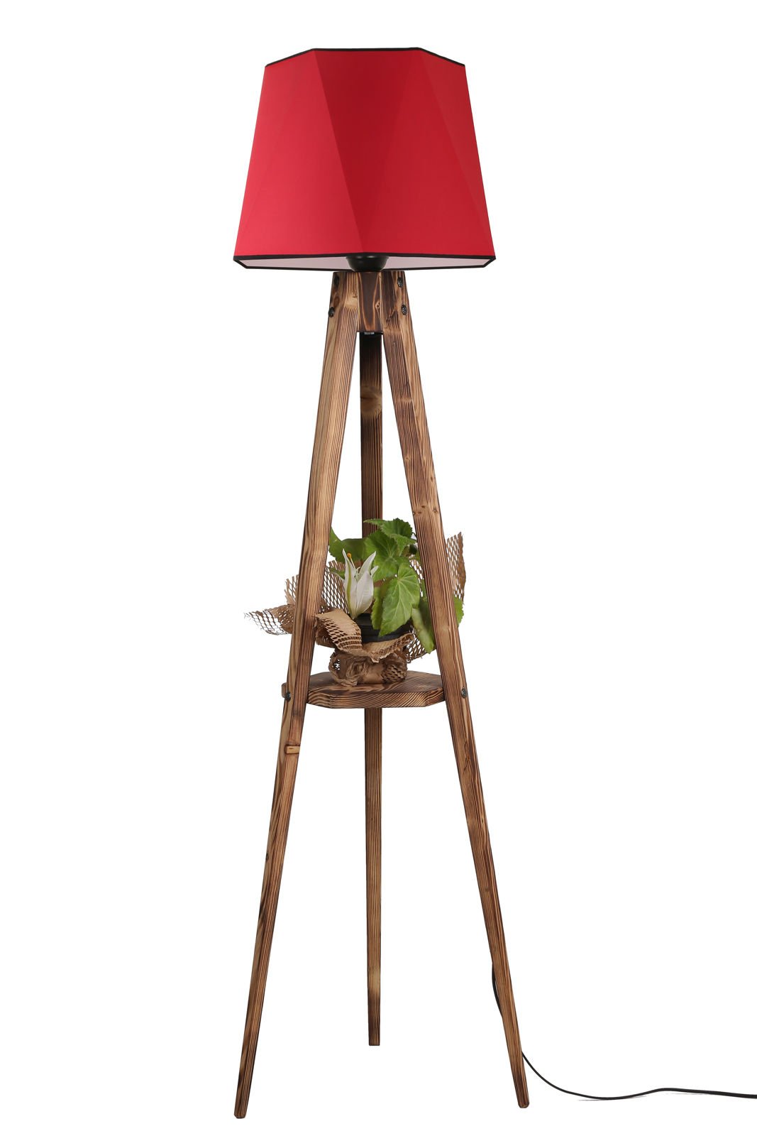 SEHBALI TRİPOD LAMBADER YANIK ALTIGEN KIRMIZI ABAJURLU