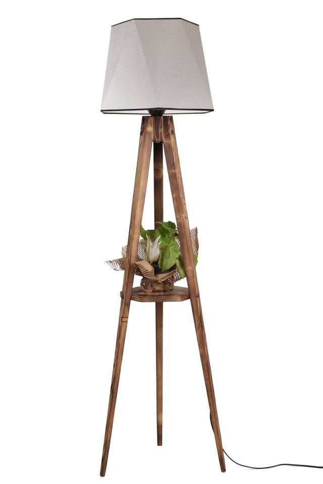 SEHBALI TRİPOD LAMBADER YANIK ALTIGEN AÇIK HASIR GRİ ABAJURLU