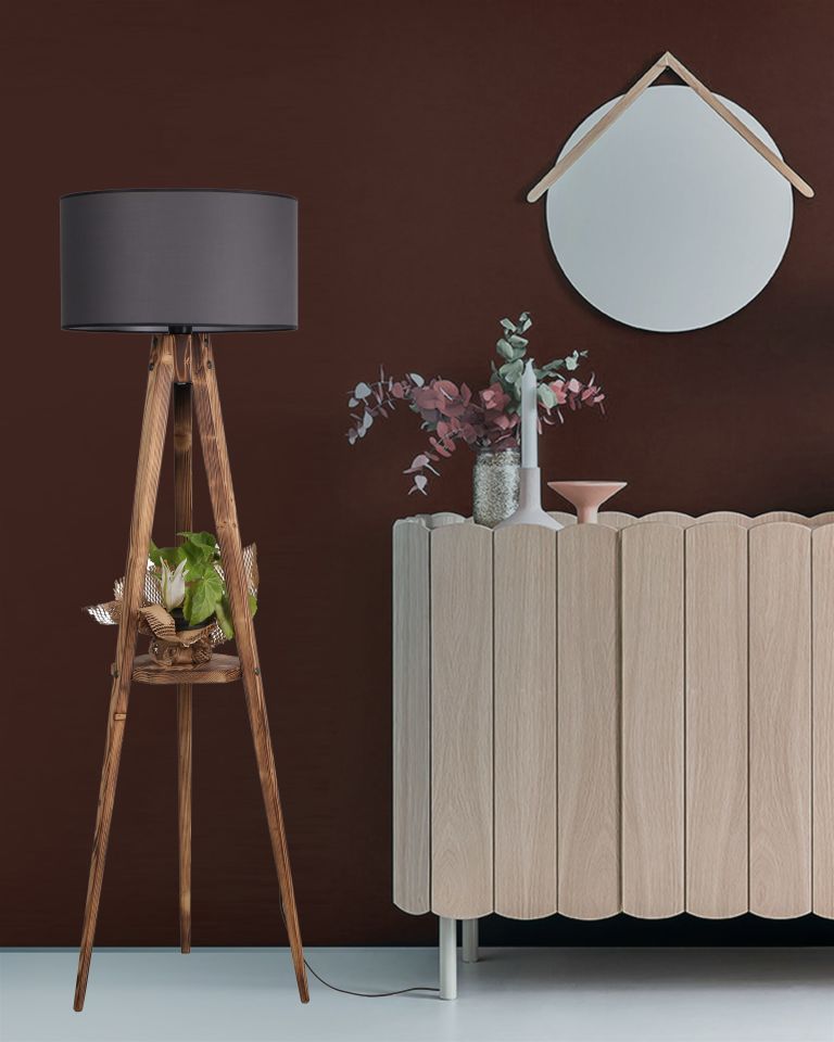 SEHBALI TRİPOD YANIK LAMBADER SİLİNDİR KOYU GRİ ABAJURLU