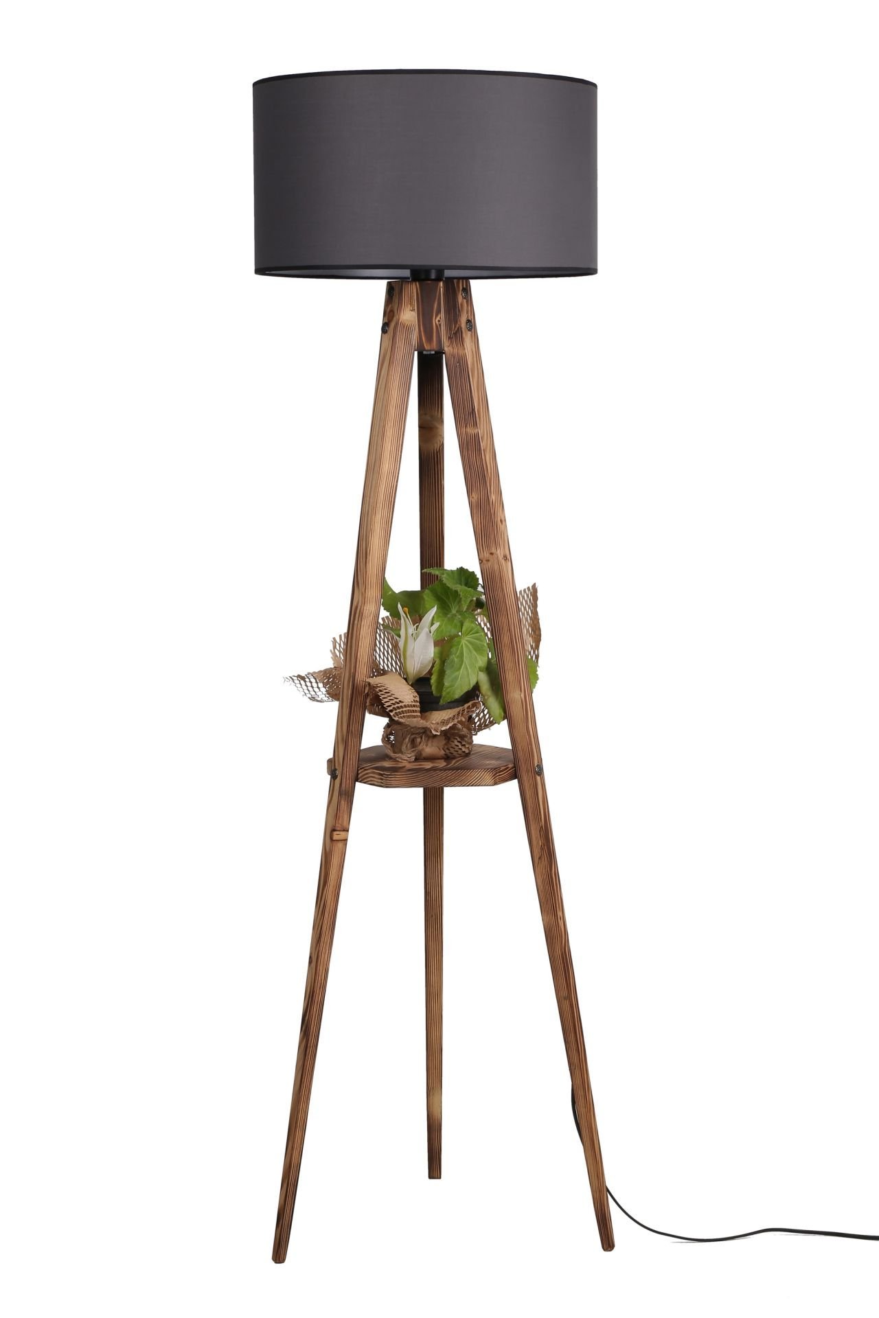 SEHBALI TRİPOD YANIK LAMBADER SİLİNDİR KOYU GRİ ABAJURLU