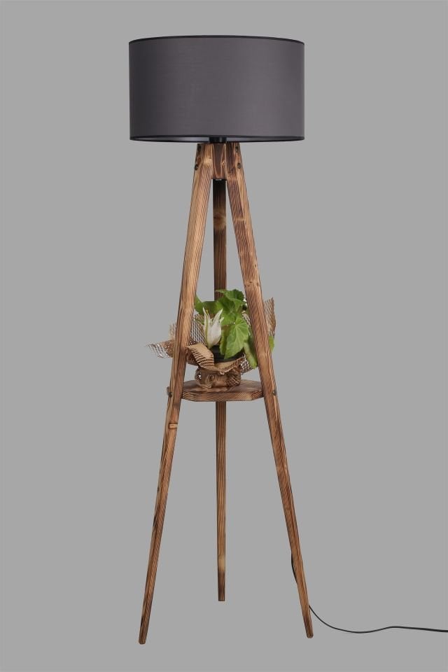 SEHBALI TRİPOD YANIK LAMBADER SİLİNDİR KOYU GRİ ABAJURLU