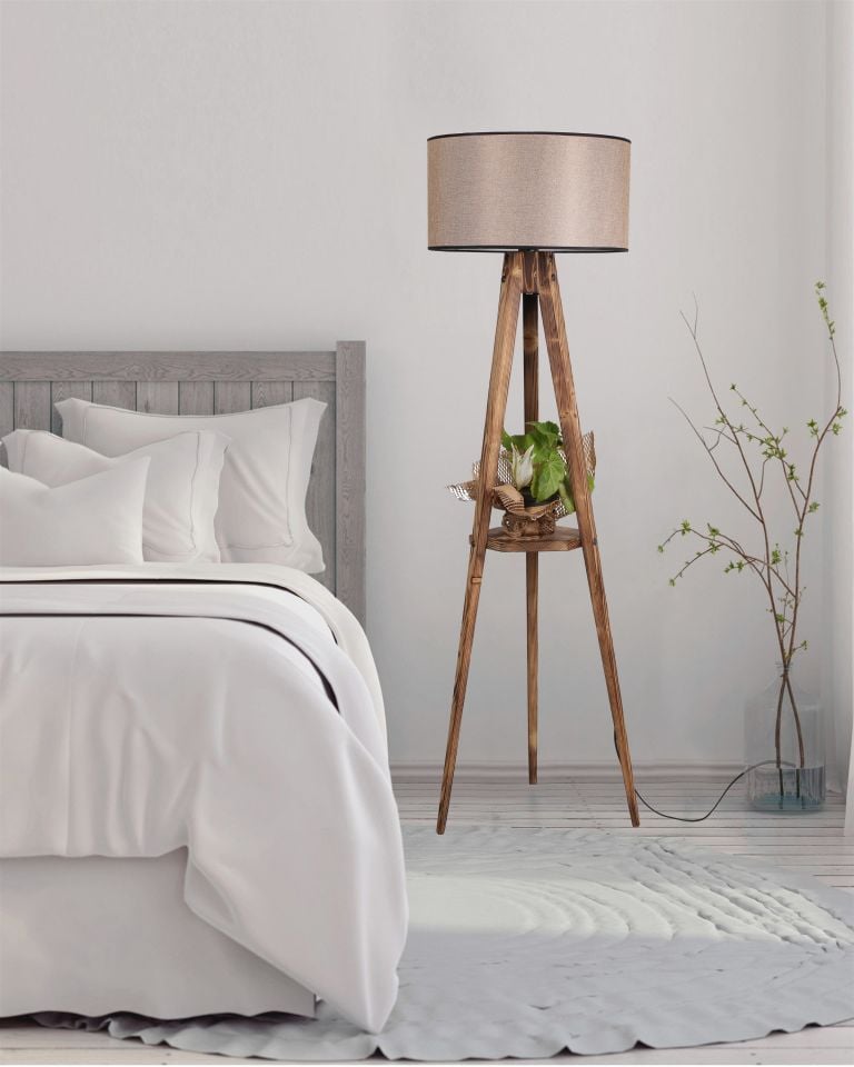 SEHBALI TRİPOD YANIK LAMBADER SİLİNDİR KOYU HASIR ABAJURLU