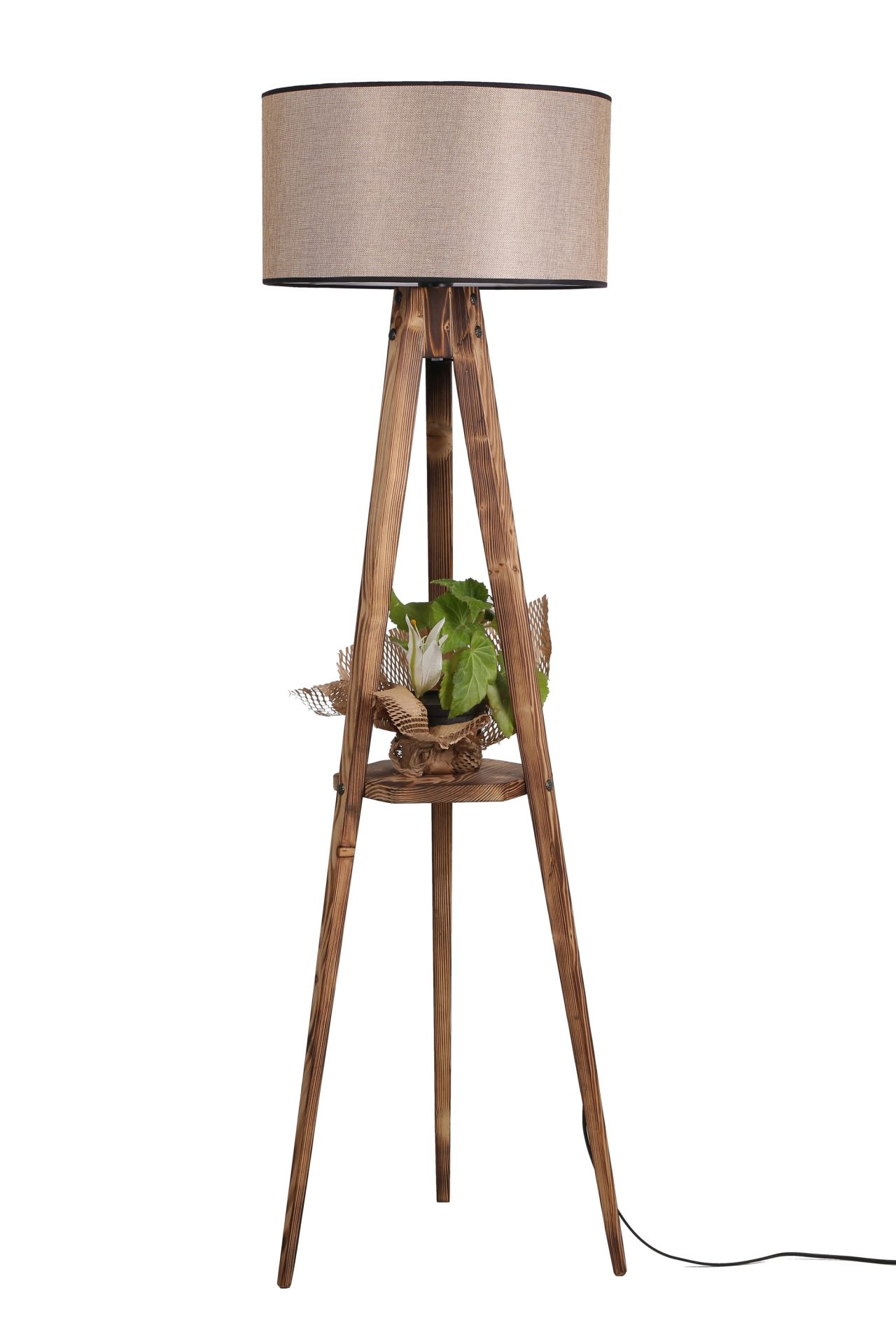 SEHBALI TRİPOD YANIK LAMBADER SİLİNDİR KOYU HASIR ABAJURLU