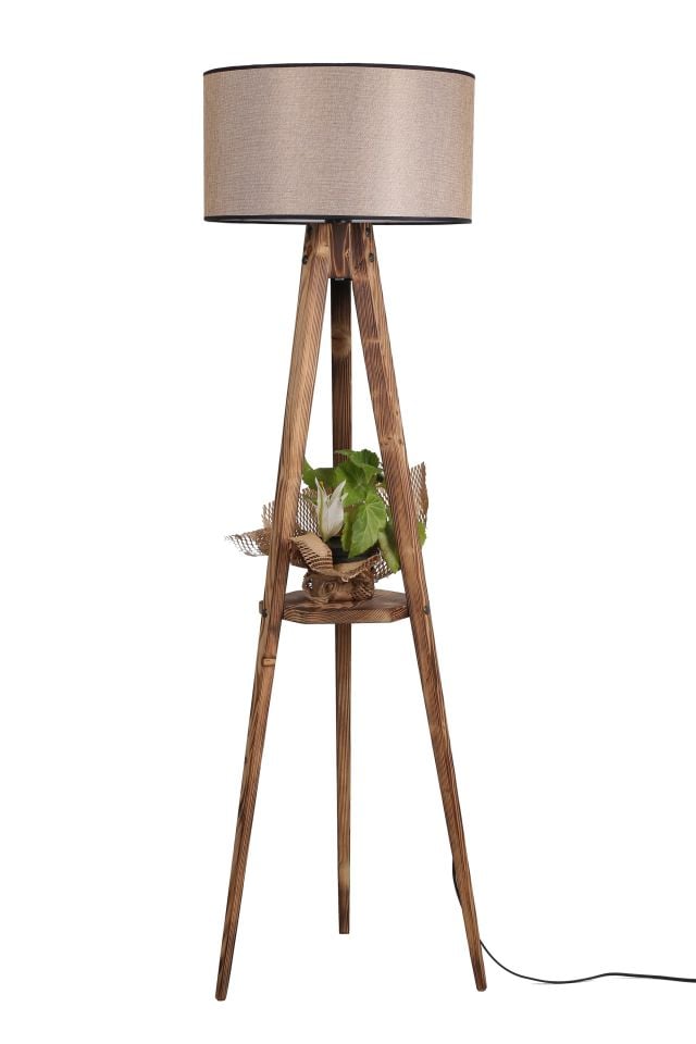 SEHBALI TRİPOD YANIK LAMBADER SİLİNDİR KOYU HASIR ABAJURLU