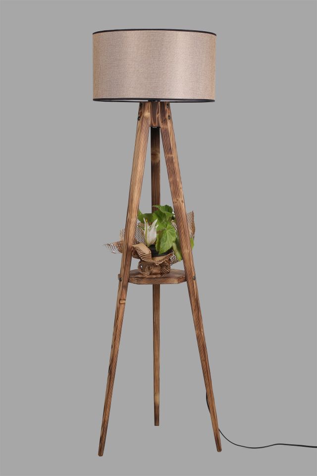 SEHBALI TRİPOD YANIK LAMBADER SİLİNDİR KOYU HASIR ABAJURLU