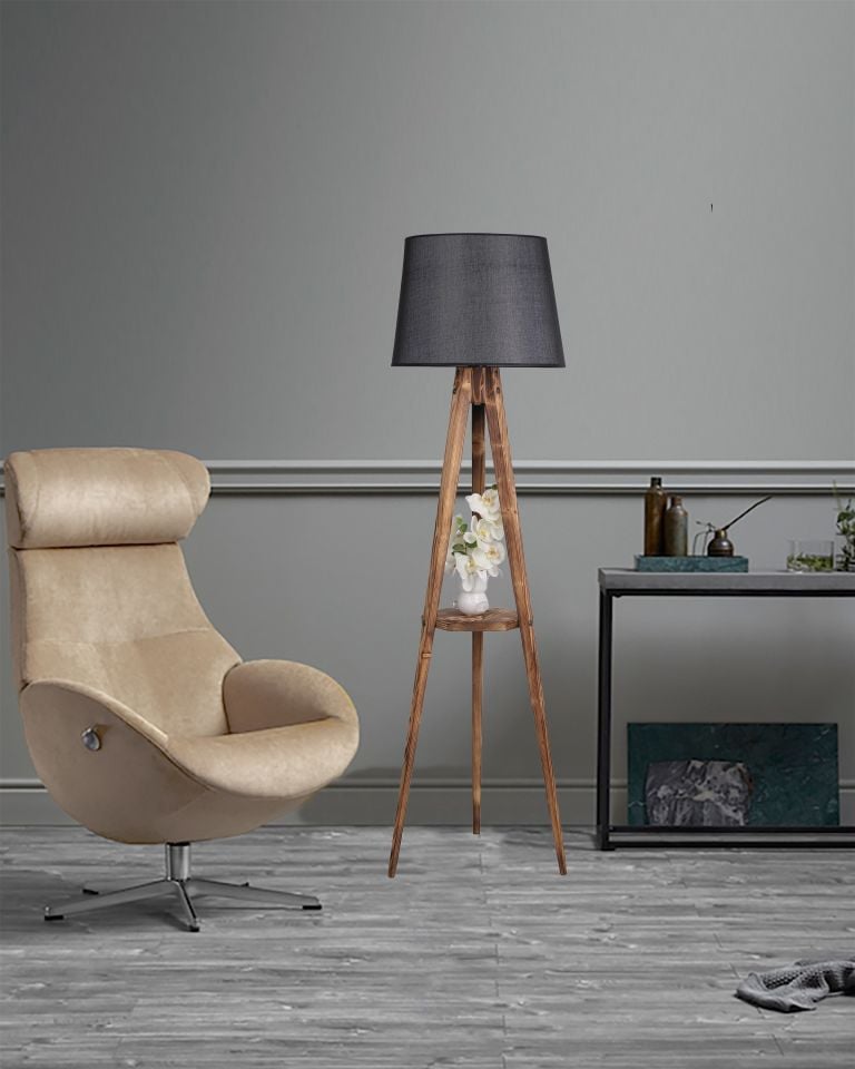 SEHBALI TRİPOD YANIK LAMBADER PRAMİT HASIR SİYAH ABAJURLU