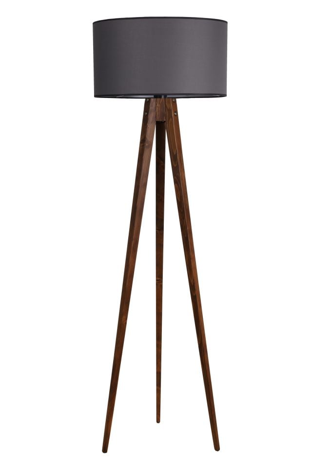 TRİPOD CEVİZ LAMBADER SİLİNDİR KOYU GRİ ABAJURLU