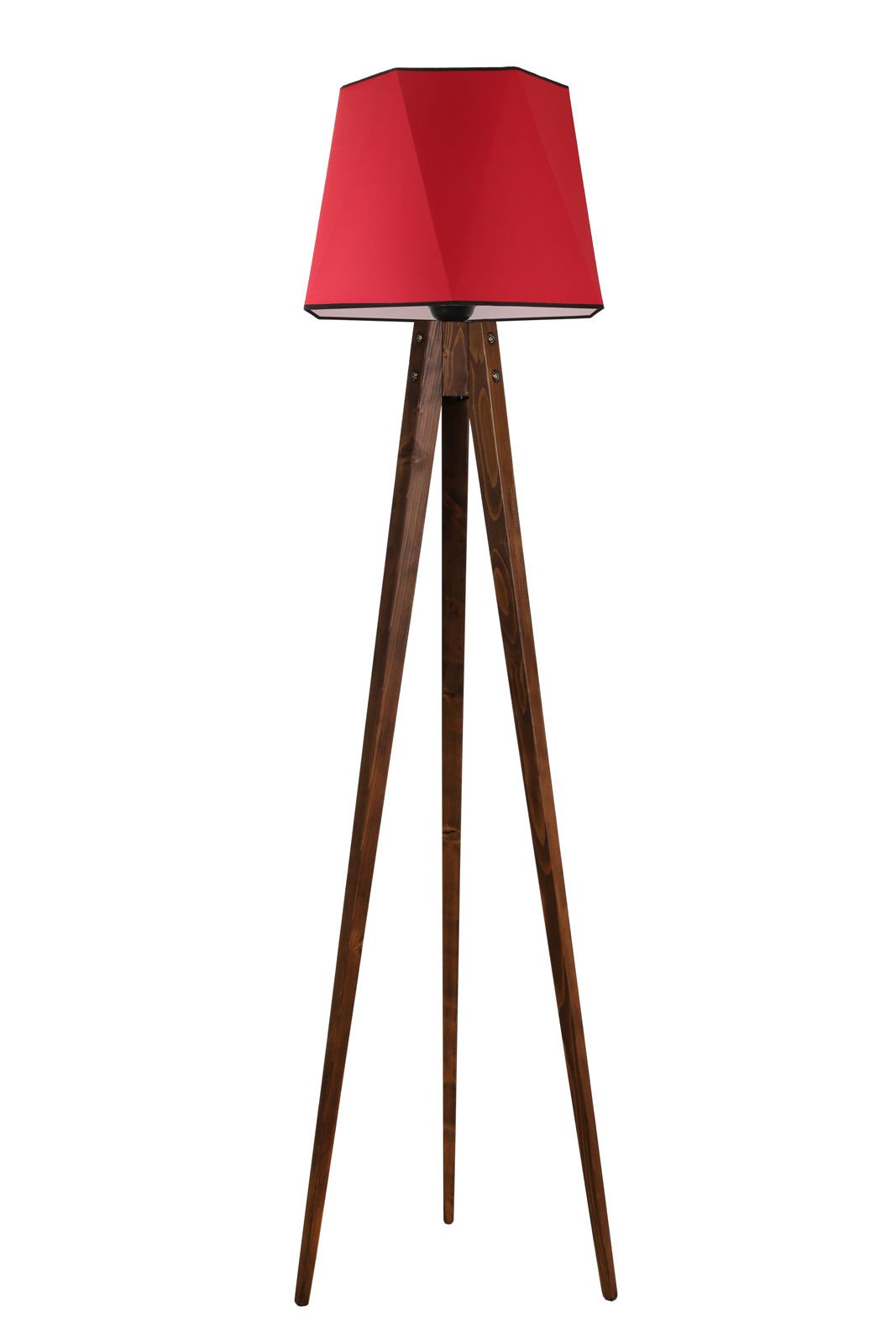 TRİPOD LAMBADER CEVİZ ALTIGEN KIRMIZI ABAJURLU