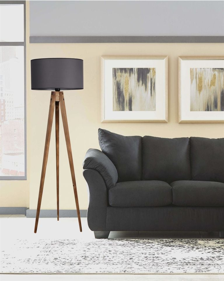 TRİPOD YANIK LAMBADER SİLİNDİR KOYU GRİ ABAJURLU