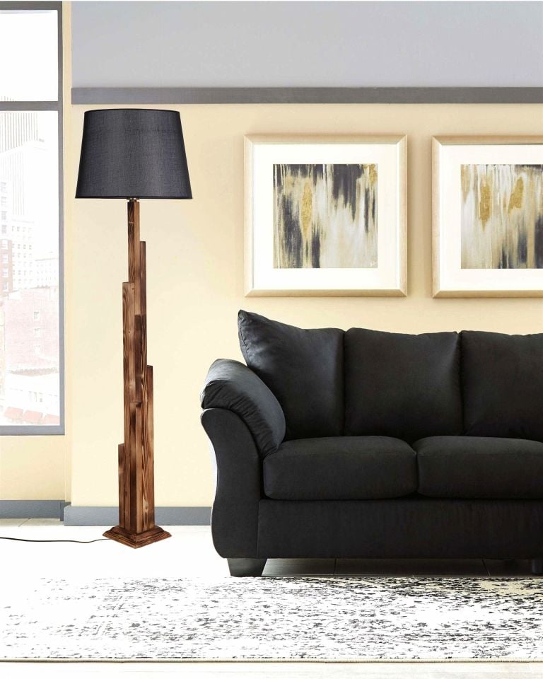 KULE YANIK AHŞAP LAMBADER PRAMİT HASIR SİYAH ABAJURLU