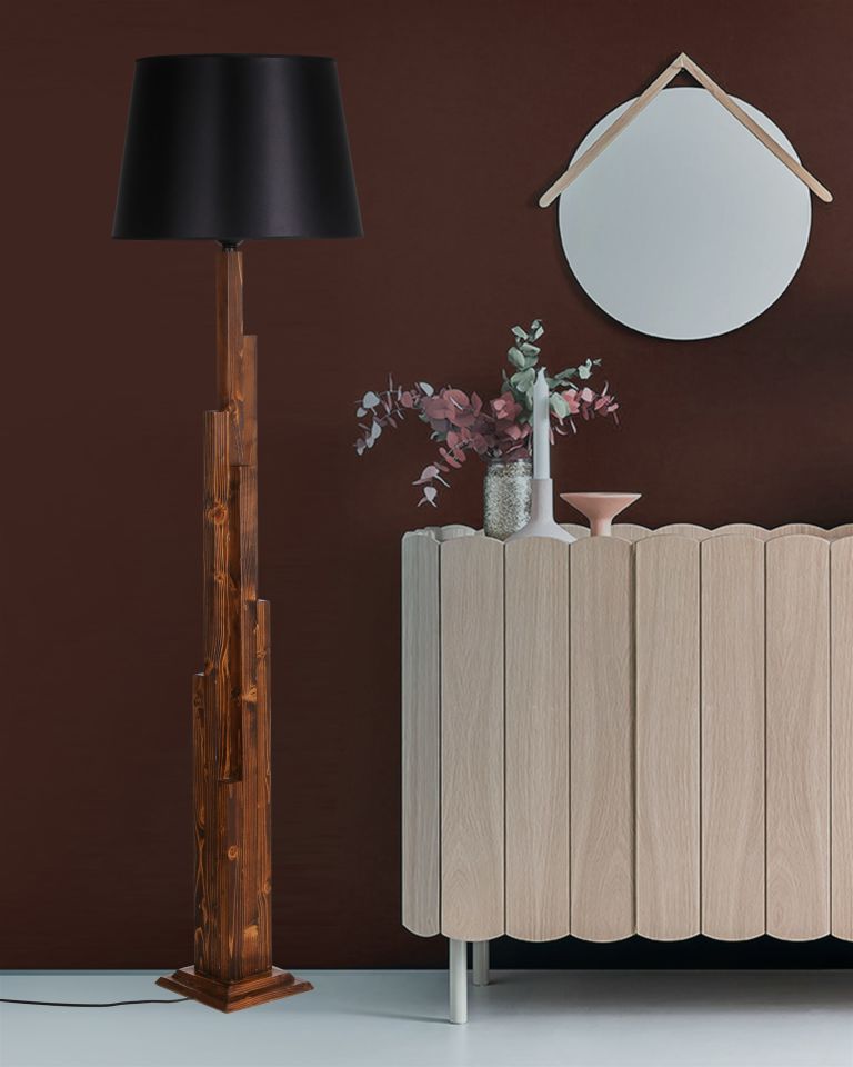 KULE CEVİZ AHŞAP LAMBADER PRAMİT SİYAH ABAJURLU