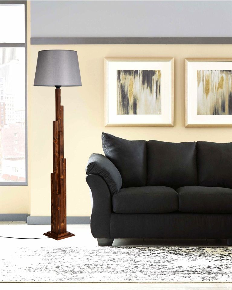 KULE CEVİZ AHŞAP LAMBADER PRAMİT HASIR GRİ ABAJURLU