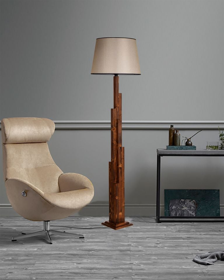 KULE CEVİZ AHŞAP LAMBADER PRAMİT AÇIK HASIR ABAJURLU