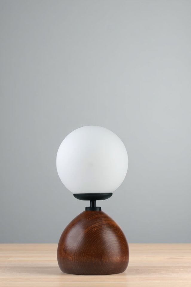 CAMERON CEVİZ BEYAZ CAMLI MASA LAMBASI